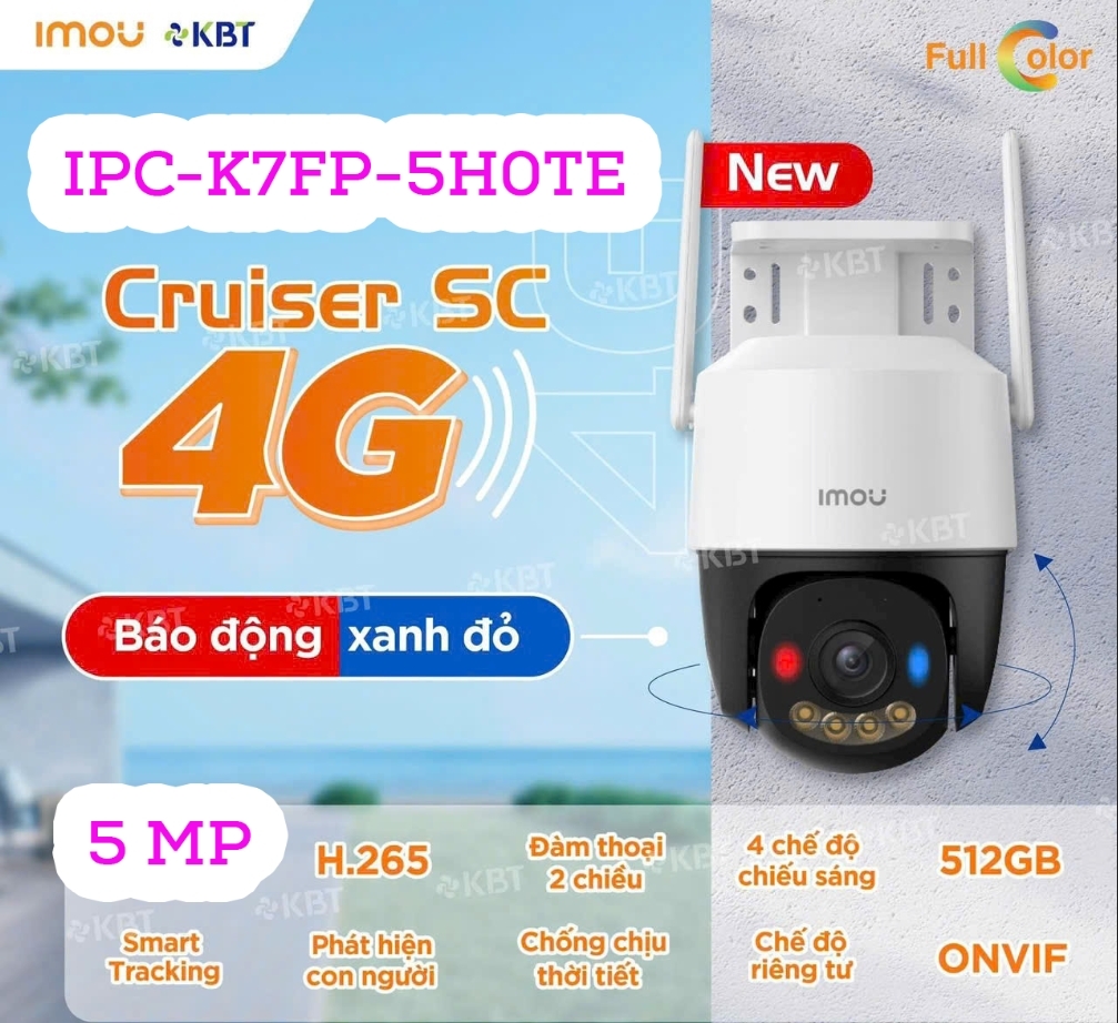Camera IP 4G Full Color IMOU IPC-K7FP-5H0TE 5MP | Ngoài trời | Tầm xa 30m | Tích hợp mic và loa | Phát hiện con người và chuyển động | Hỗ trợ 4G các n