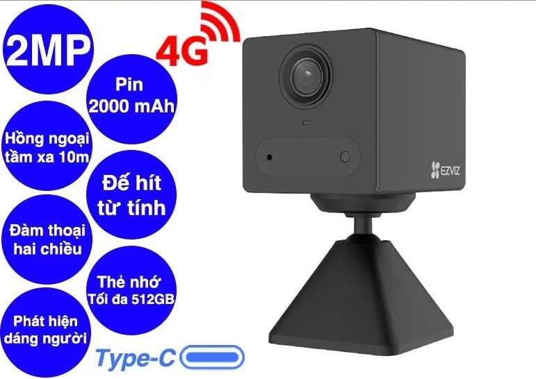 Camera mini không dây Ezviz CS-CB2 4G 3M | Ban đêm hồng ngoại 8m | Phát hiện thông minh chuyển động của người | Đàm thoại hai chiều | pin lên đến 50 n