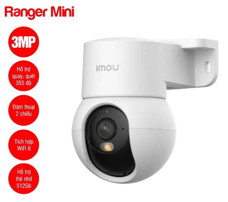 Số lượng >=10 Giảm 2K | Camera Wifi iMOU IPC-K2MP-3H1WE Ranger Mini 3MP | trong nhà | Tầm xa hồng ngoại/ánh sáng vàng: 10m | Zoom số 8x, 20fps | Phát