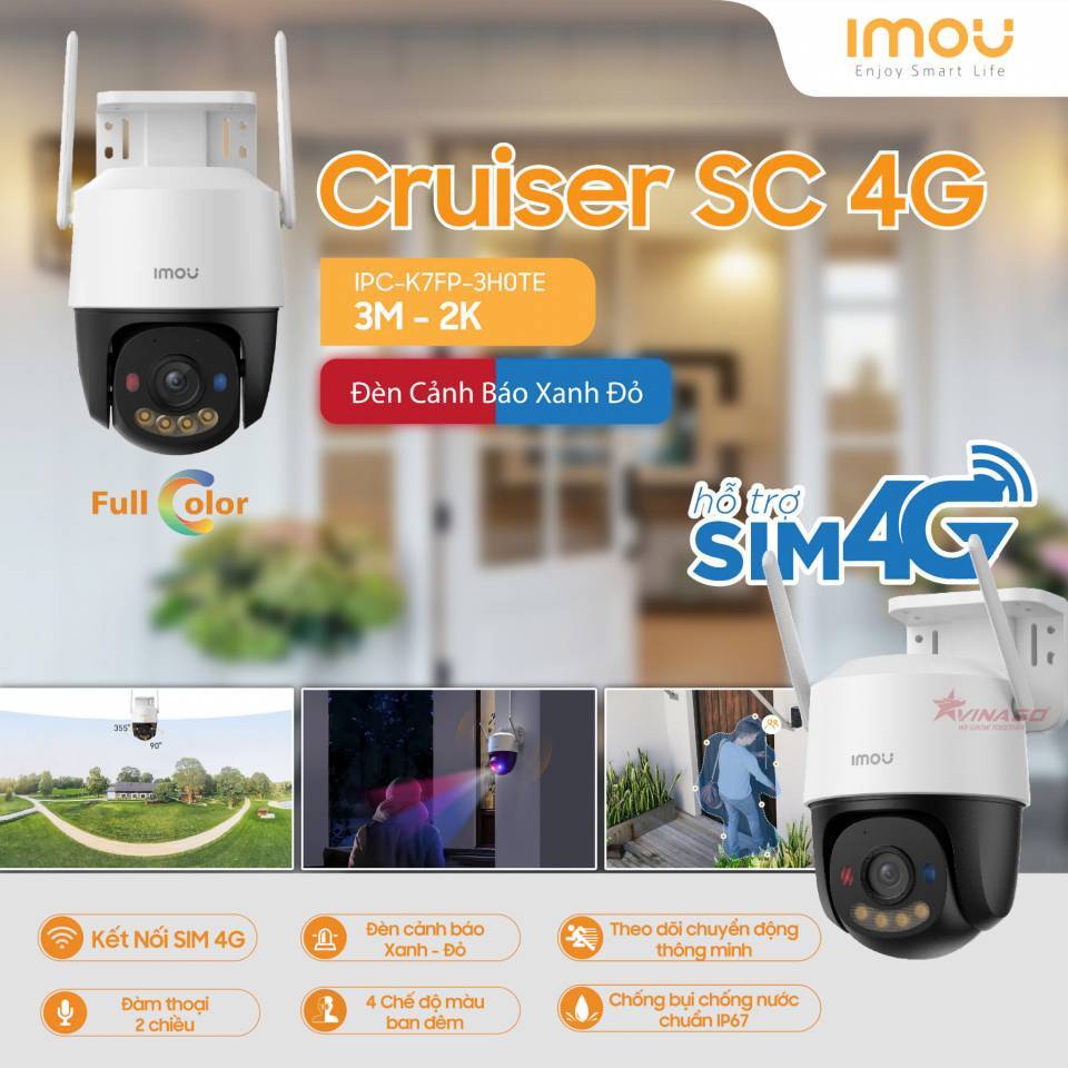 Camera IP 4G Full Color IMOU IPC-K7FP-3H0TE 3MP | Ngoài trời | Tầm xa chiếu sáng 30m | Đèn chớp khi có đối tượng xâm nhập | Mic và loa, Đàm thoại 2 ch