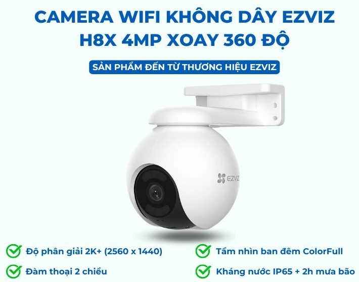 Camera Wi-Fi quay quét Ezviz H8x 2K⁺ | Ghi hình 2K sắc nét, quay quét 360° không điểm mù | Phát hiện người/phương tiện, giảm báo động sai | Đàm thoại