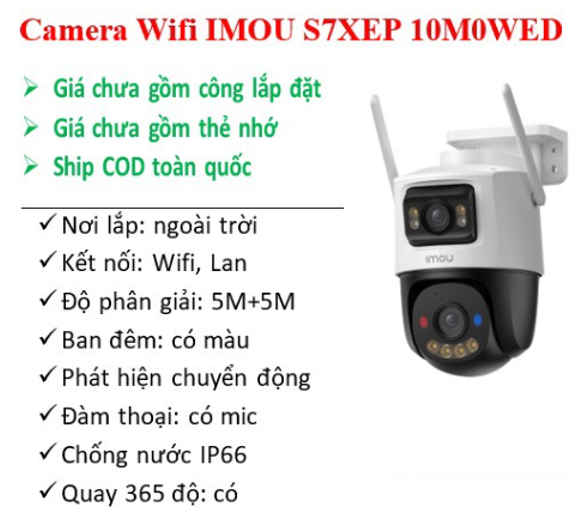 Camera Imou IPC-S7XEP-10M0WED | Ngoài trời | 2 ống kính | 10MP | Hồng ngoại tầm xa 30m | Đàm thoại 2 chiều với mic và loa | Phát hiện xe, phát hiện ng