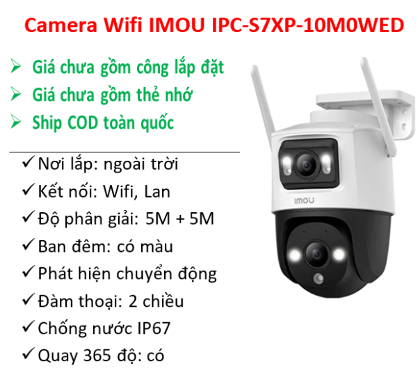 Camera Wifi IMOU IPC-S7XP-10M0WED (10MP, 2 ống kính, Xoay 360, đàm thoại 2 chiều); 24T