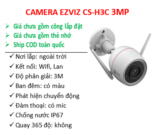 Camera Ezviz CS-H3C-2K 3mp, Color Night; 24T