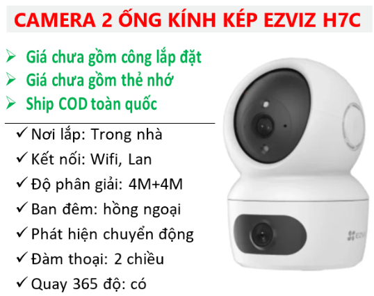 Camera 2 ống kính kép Ezviz H7C (4MP+4MP) - 2 mắt trong nhà; 24T