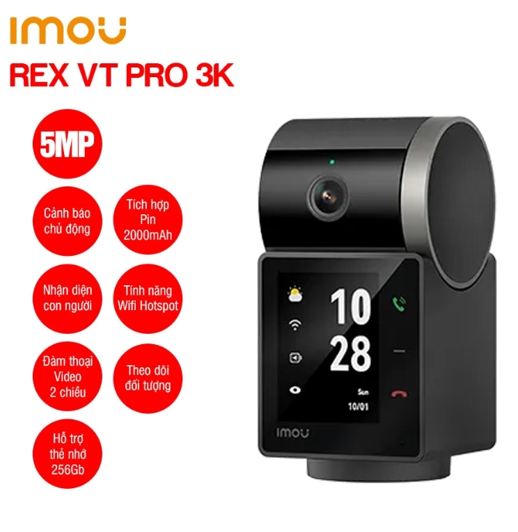 Camera Wifi iMOU IPC-S2VBP-5M0WR REX VT Pro | 5MP | Gọi Video 2 Chiều | Tích hợp pin 2000mAh,  cho thời gian sử dụng 4-6 giờ | Màn hình 2.4 inch | Phá