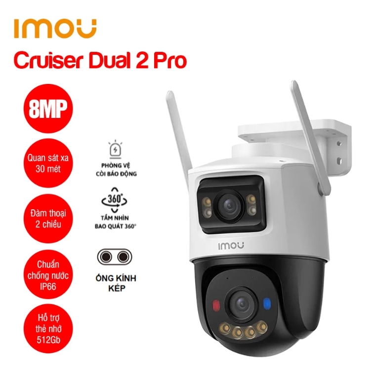 Camera Wifi 8MP iMOU Cruiser Dual 2 Pro ban đêm có màu (IPC-S7XFP-8U0WED) | Công nghệ AURORA siêu nhạy sáng, nhìn ban đêm có màu | Đàm thoại 2 chiều |