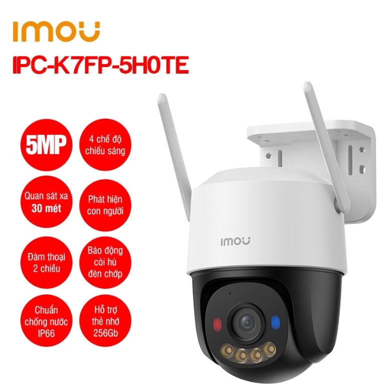 Camera IP 4G Full Color IMOU IPC-K7FP-5H0TE 5MP | Ngoài trời | Tầm xa 30m | Tích hợp mic và loa | Phát hiện con người và chuyển động | Hỗ trợ 4G các n