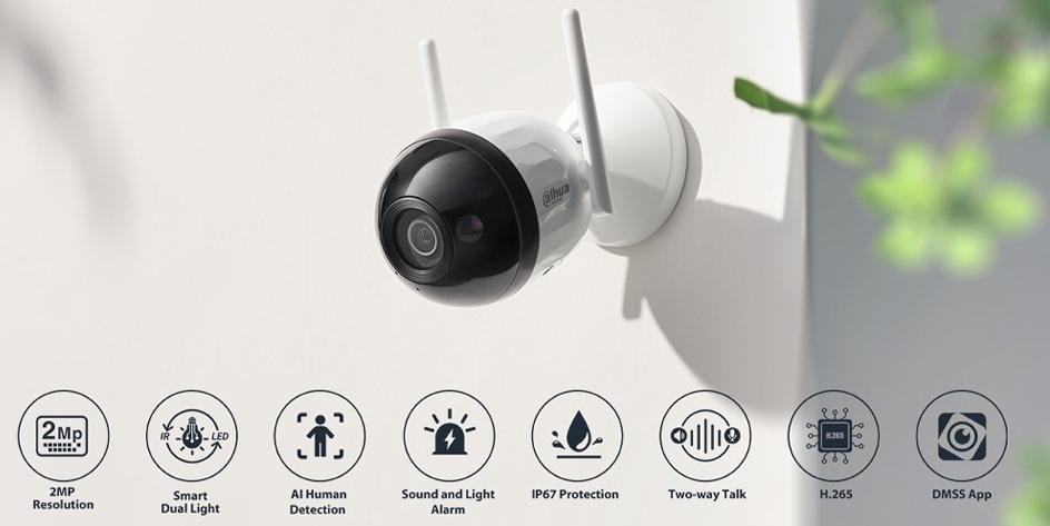 Camera IP Wifi Bullet C1 2MP Smart Dual Light DAHUA DH-F2C-PV | Full color | Hồng ngoại và đèn LED 30m, ánh sáng kép thông minh | Báo động chủ động bằ