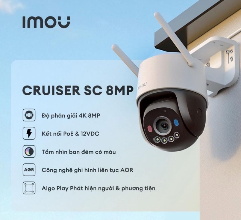 Camera Wi-Fi Imou Cruiser SC IPC-K7FP-8V0N | Ngoài Trời | 8M | Quay 360 độ | Chống ngược sáng HDR | Full Color | Tầm xa 30m | Còi hú và đèn chớp xanh