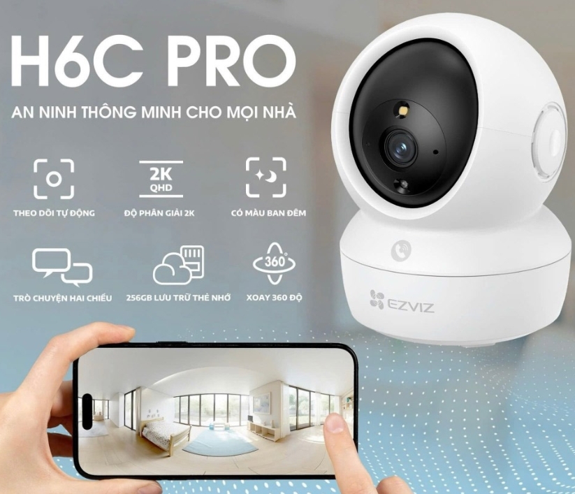 Số lượng >=10 Giảm 3K | Camera Ezviz Xoay 360 Trong Nhà H6C Pro 2K (3.0MP); 24T