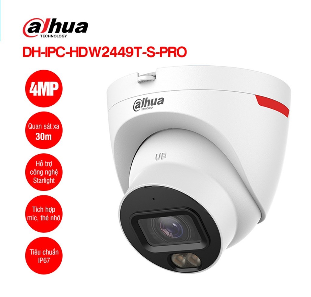 Camera IP 4MP WizColor DAHUA DH-IPC-HDW2449T-S-PRO; 24T