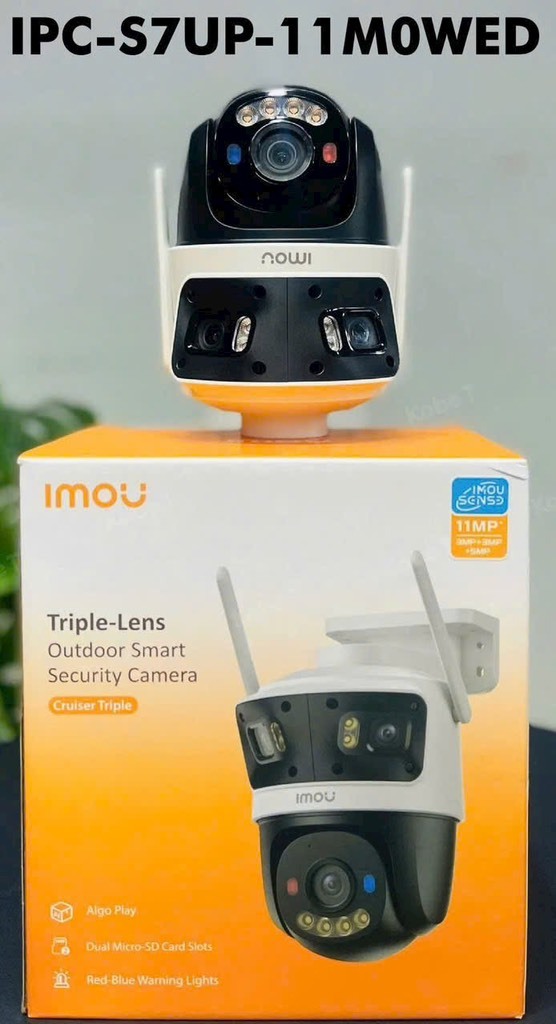 Camera 3 Ống kính Ngoài trời IMOU IPC-S7UP-11M0WED 11MP | Ống kính cố định: 3MP, Ống kính quay quét: 5MP | Tầm nhìn ban đêm: 30m | Tích hợp Mic & Loa.