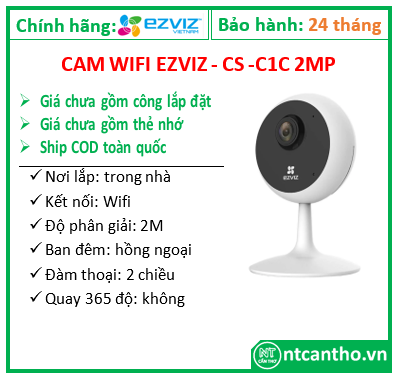 Camera IP Wifi EZVIZ C1C 1080P 2M | Hồng ngoại 12m | Tích hợp Micro và Loa | Hỗ trợ khe cắm thẻ nhớ đến 128GB | Thiết kế hiện đại, lắp đặt