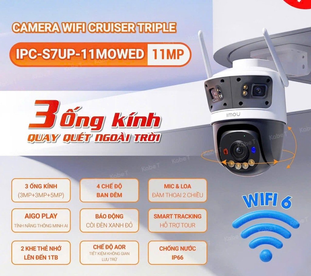 Camera 3 Ống kính Ngoài trời IMOU IPC-S7UP-11M0WED 11MP | Ống kính cố định: 3MP, Ống kính quay quét: 5MP | Tầm nhìn ban đêm: 30m | Tích hợp Mic & Loa.